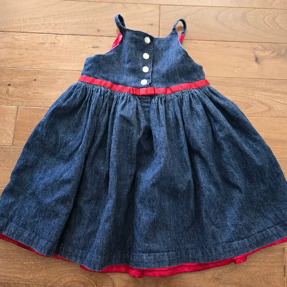Vintage Y2K Gap‎ Denim Dress Blue Red Lining Cotton 2 Year Cottage